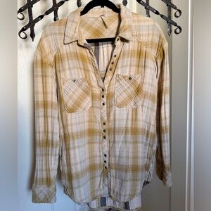 Free People thick cotton, long sleeve, blouse.